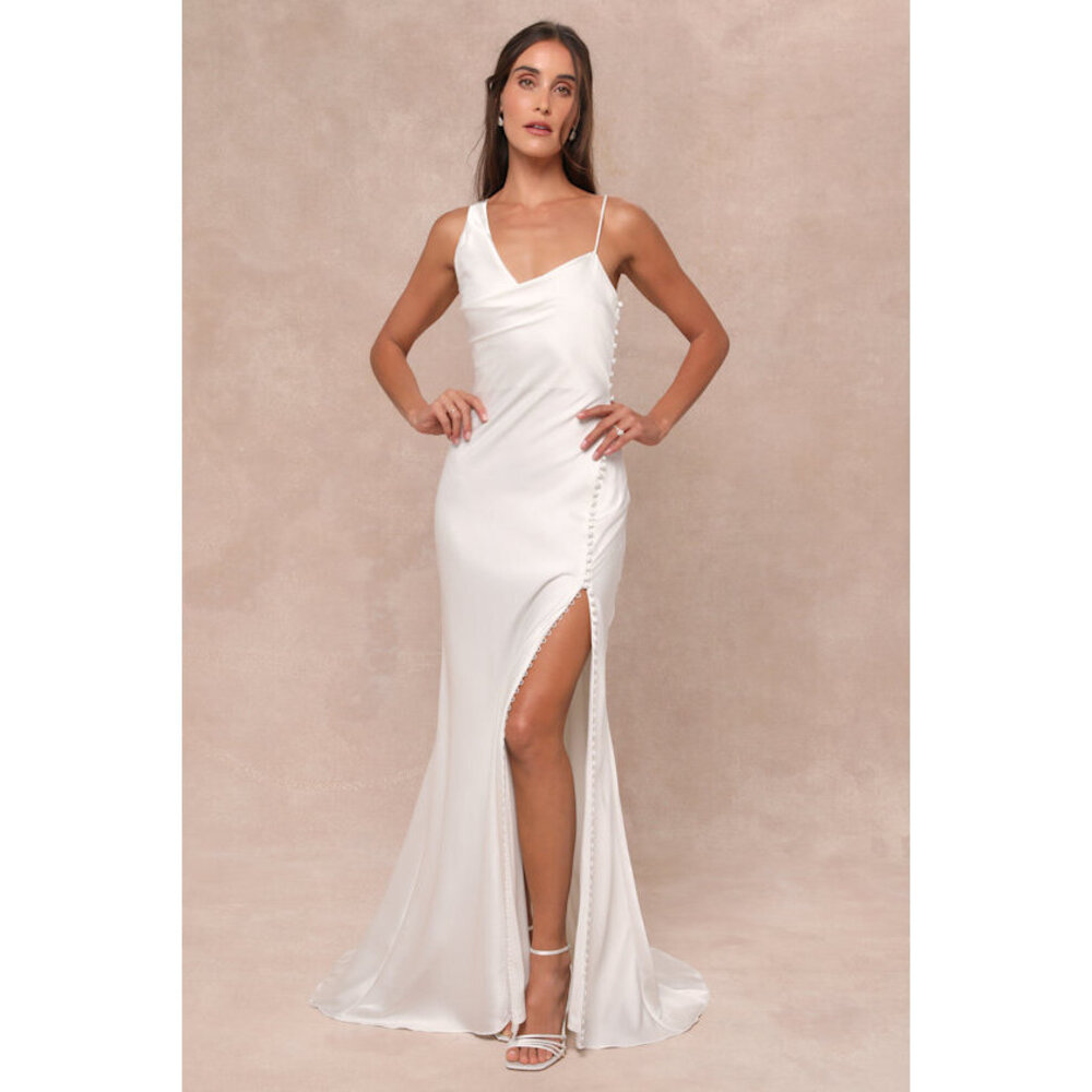 Lulus Unforgettable Adoration White Satin Asymmetrical Maxi Dress - Size XL
